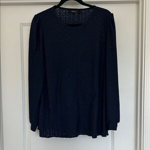Chic Navy Eyelet Long Sleeve Top